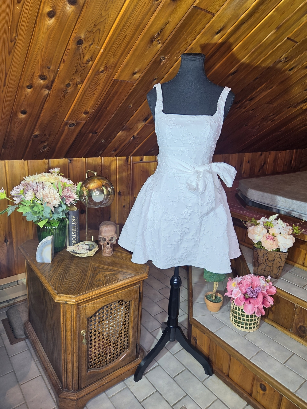 Cider White Textured Mini Dress with Side Bow